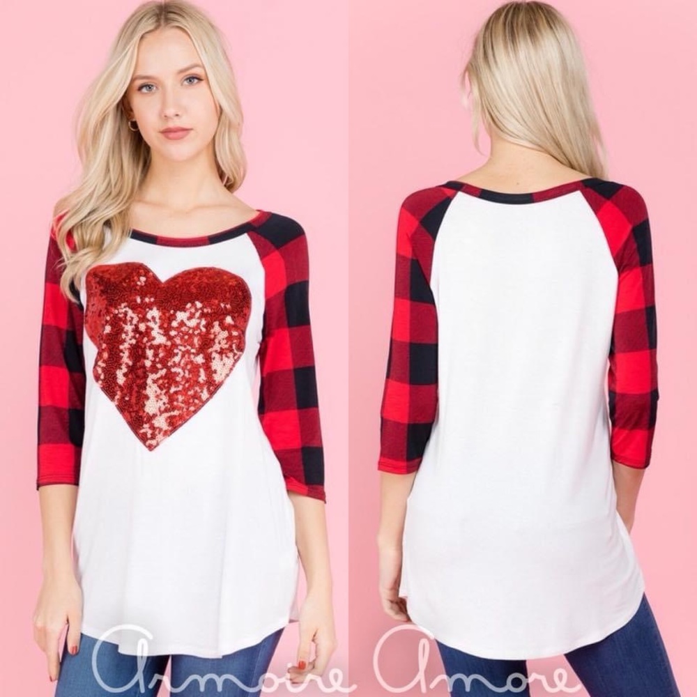 Red Heart Sequin appliqué on jersey Tee